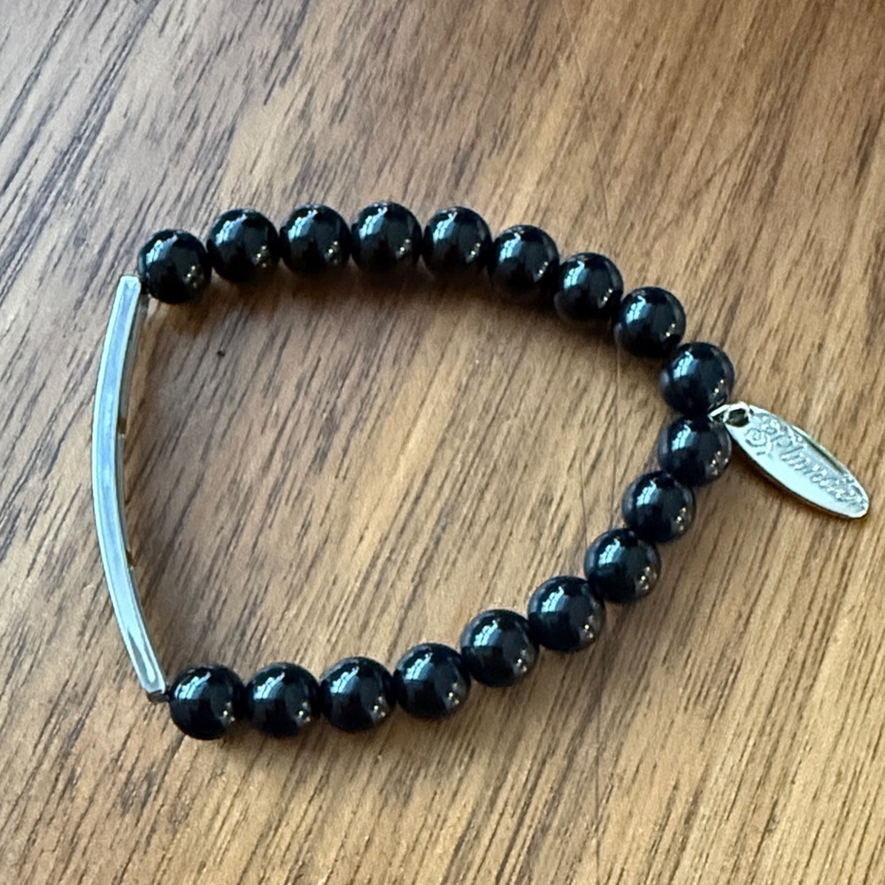 Plunder Black Stone Beaded Bracelet with Silver Bar